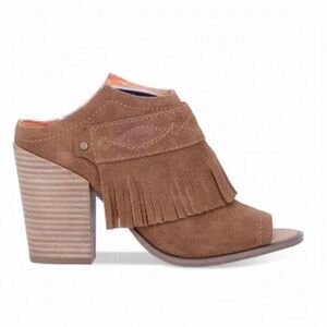 Nib Dingo Brown Stitch Fringed Shaker Block Heel Slip On Leather Booties - 7.5
